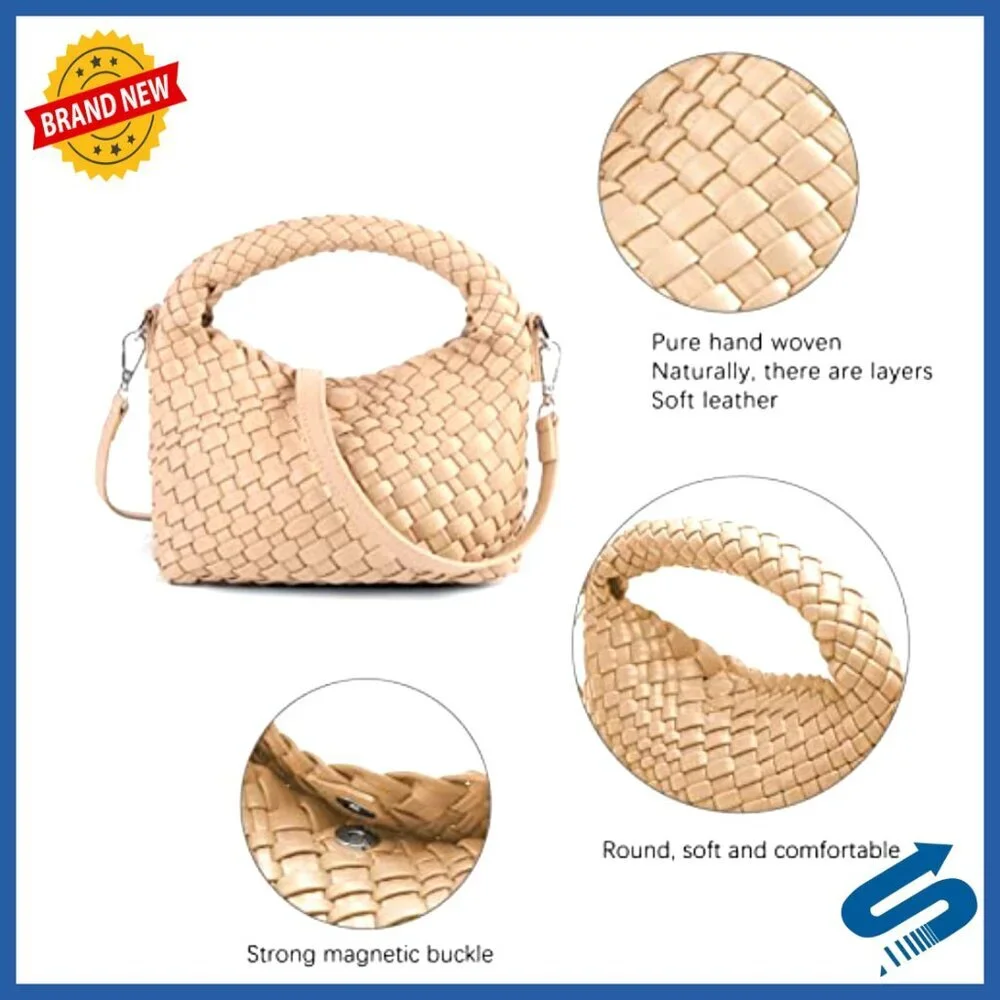 Woven Vegan Leather Tote Crossbody Bag Adjustable Detachable Strap Casual Chic